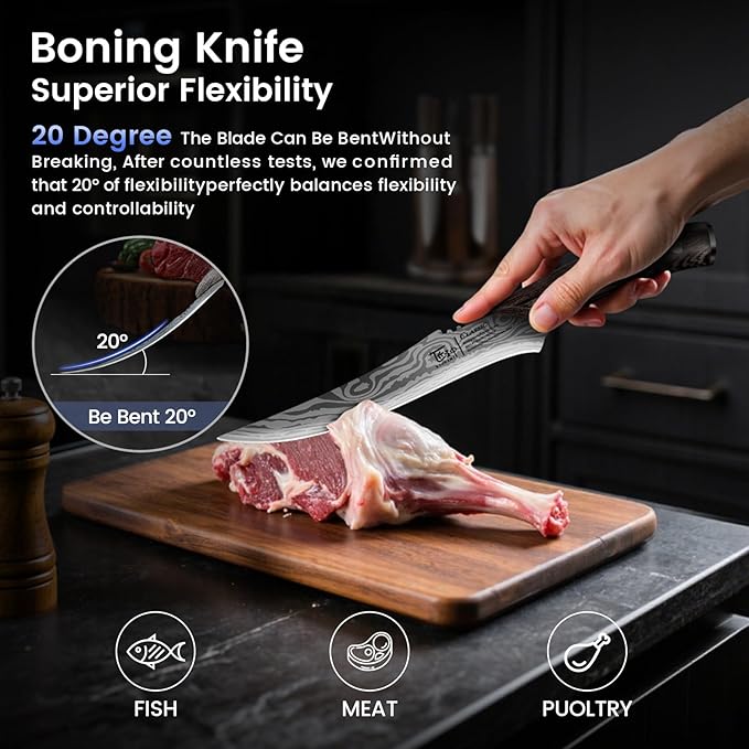 Brisket Slicing Knife Set, Carving and Boning Knife for Meat & Turkey Cutting, Japanese Style High Carbon Steel Kitchen Knives Set For Home & BBQ, Wood Ergonomic Full Tang Handle, Cooking Gift