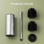 Toilet Brush and Holder Set, Toilet Bowl Brush with Heavy Duty 304 Stainless Steel Base and Extra Long Handle, Toilet Bowl Cleaners Brush for Bathroom (Stainless Steel)