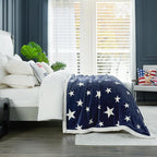 Cozy Bliss Thick Warm Sherpa Fleece Star Blanket, Double Sided Patriotic Throw Blanket Fluffy Soft Fuzzy Thick Blanket for Couch, Bed and Gifts(Navy Blue, 50" x 60")