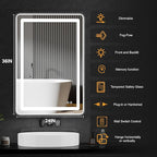 Led Bathroom Mirror, 36x24 Bathroom Vanity Mirror for Wall with Light, IP54 Enhanced Anti-Fog, Dimmable 3 Colors, Memory Function, Backlit and Front Lit, Shatter-Proof Glass, Plug-in/Hardwired