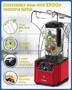 CRANDDI Quiet Commercial Blender with Soundproof Shield, 2200 Watt Professional Blenders for Kitchen with 80oz Pitcher and Self-Cleaning, High-Speed Blenders K90 Red