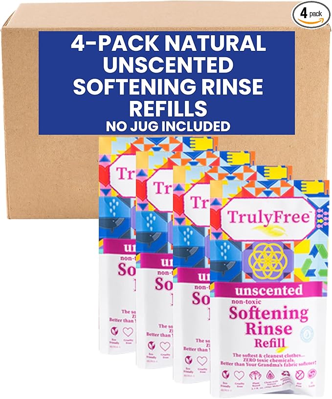 Fabric Softening Conditioner for Clothes| Safe for Babies & Kids with Sensitive Skin | Plant-Based | Includes 4 Refills | Unscented Rinse(200 Loads)