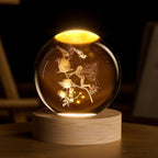 Fairy Crystal Ball, 3D Laser Engraved Rose Butterfly Glass Night Light, Decorative Globe Crystal Lamp Sphere, Decorative Light Gifts for Girls, Her, Fairy Lovers