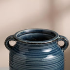 Ceramic Rustic Distressed Blue Flower Vase for Centerpieces, Kitchen, Office or Living Room (5.9''x8.6'')