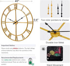 Large Wall Clock for Living Room Decor – 40 Inch Silent Non-Ticking Modern Farmhouse Wall Clock, Oversized Decorative Metal Roman Numeral Clock
