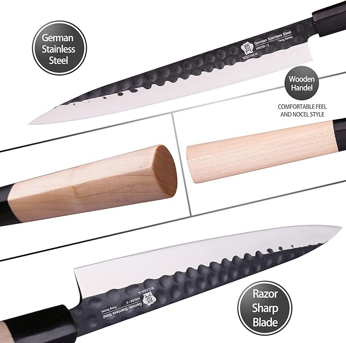 WILDMOK Left Handed Sushi Sashimi Knife 10 Inch with German Stainless Steel Yanagiba Chef Kitchen Knives for Left Handed Cutting Sushi, Fish Filleting & Slicing Vegetable