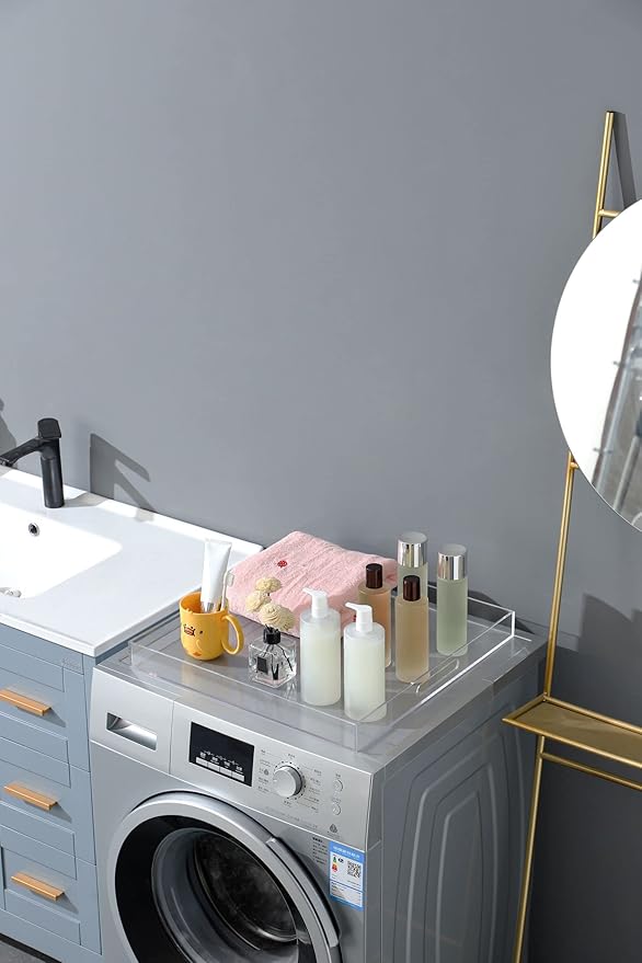 Clear Sturdy Acrylic Serving Tray with Handles-24x24Inch-Serving Coffee,Appetizer,Breakfast,Butler-Kitchen Countertop Tray-Makeup Drawer Organizer-Vanity Table,Ottoman Tray-Decorative Tray