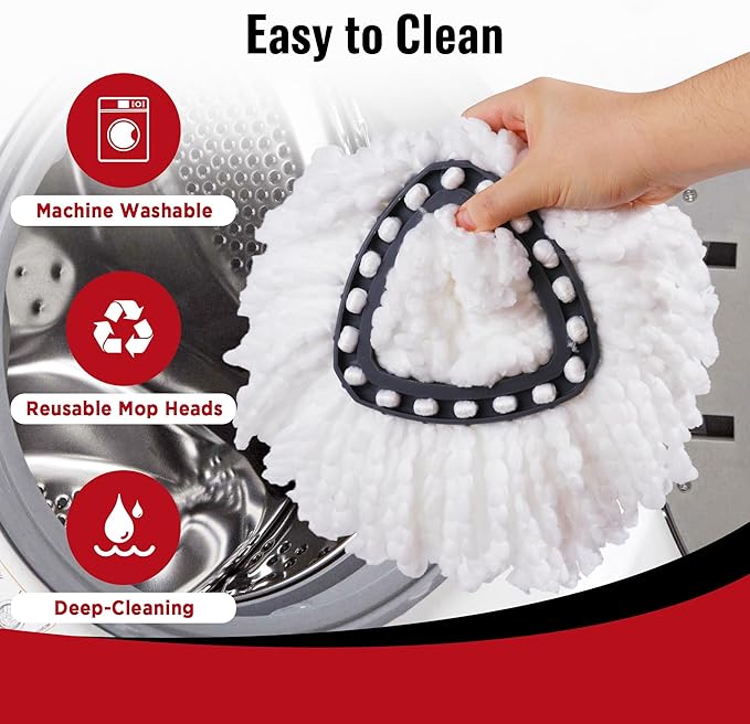 Mop Head Replacement - Spin Mop Replacement Head - Microfiber Easywring Mop Heads for O-Cedar, [6 Pack] Easy to Install and Easy-to-Replace, Machine Washable Mop Refill