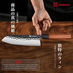 KEEMAKE Santoku Knife 7 inch Chef Knife, Japanese 440C Stainless Steel Kitchen Knife, Porfessional Cooking Knife for Meat Cutting with G10 Bolster Octagonal Wood Handle