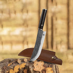 Professional 7.8-inch Chef Knife, High Carbon Stainless Steel Blade for Cutting Meat, with Leather Sheath Scabbard, Ash Wood Handle, Suitable for Kitchen, Outdoor Cooking, BBQ