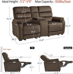 MCombo Zero Wall Recliner Loveseat with Console, Power Recliner Loveseat with Adjustable Headrest, USB A & C Charge Ports, Cup Holders, for Living Room, RVs, Small Spaces (Fabric, ST258M2, Coffee)