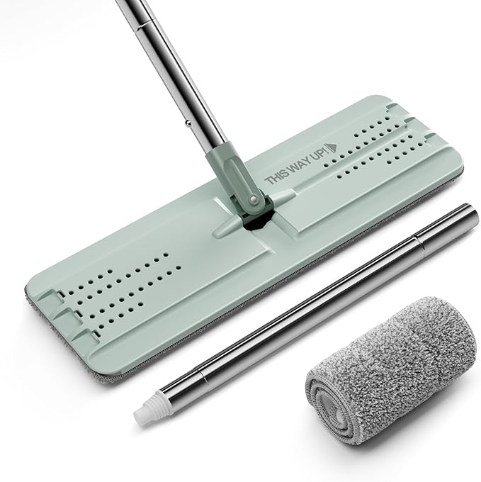 JOYMOOP Flat Mop, Microfiber Mops for Floor Cleaning and Long Handle Wall Cleaner, 60" Mop Handle with Flexible 15" Flat Head with a Microfiber Mop Pad - Green
