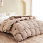 SNOWMAN Premium Down Comforter Twin Size, Luxurious All Season Duvet Insert with Cotton Blended Fabric, 28oz Fill Weight 3D Baffle Box Design Hotel Bedding Comforter (Khaki,68"x90")