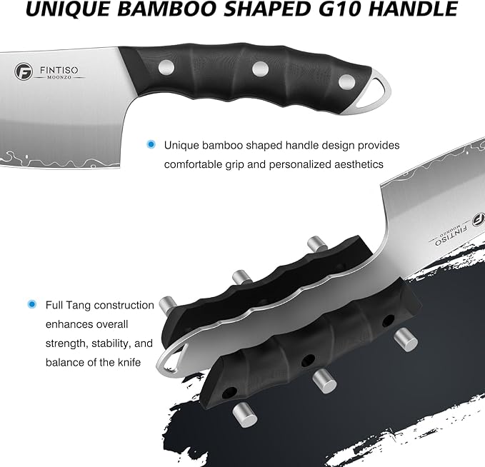 FINTISO Butcher Knife, 6.9 Inch Sharp Meat Cleaver Knife with 5-Layer High Carbon Stainless Steel, Chopping Knives with Ergonomic Full Tang G10 Handle for Home Kitchen Bone Cutting