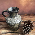 Rustic Pottery Ceramic Vase - Vintage Farmhouse Style Decor, White Grid Ceramic Vases for Home Decor, Modern Farmhouse Decor (White Black)