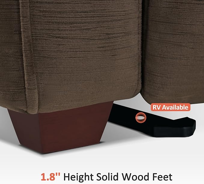 MCombo Zero Wall Recliner Loveseat, Power Recliner Loveseat with Adjustable Headrest, USB A & C Charge Ports, Wood Legs, for Living Room, RVs, Small Spaces (Fabric, ST258M1, Coffee)