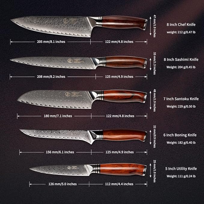 YARENH Kitchen Knife Set with Block, 8 Piece, Sharp Professional Chef Knife, 73 Layers Damascus High Carbon Stainless Steel, Full Tang Sandalwood Handle, Gift Box