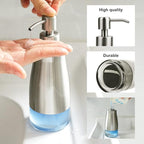 Dish Soap Dispenser with Stickers, Brushed Nickel Stainless Steel and Glass Combined, Refillable Liquid Hand Soap Dispenser for Bathroom & Kitchen (11OZ / 320ML)