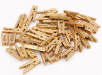 DurReus Small Wooden Clips Cute 1.5 Inch Clothespin Photo Paper DIY Craft Holder with Jute Twine Gold Pack 50