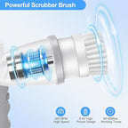 Electric Spin Scrubber, Shower Scrubber with Handle, Waterproof Portable Bathroom Cleaner Brush, Cordless Electric Cleaning Brush with 5 Replaceable Brush Heads for Floor Tile Tub Wall Window Kitchen