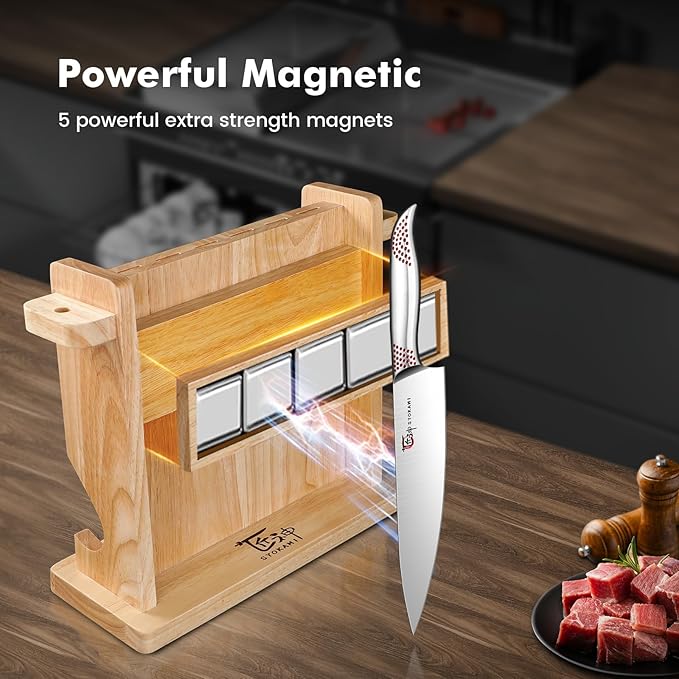 Japanese Knives Set for Kitchen, Magnetic Knife Set with Block and Sharpener, Stainless Steel Knife Set as Gift for Couple, Wedding, Women or Mom with Gift Box, 14 PCS Redd Dot