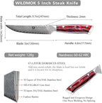 WILDMOK Steak Knives, 5 inch Non Serrated Steak Knife Set of 4, Japanese Damascus VG10 Steel Steak Knives,Premium Steak Knives Set with Gift Box