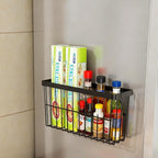 3 Piece Kitchen Cabinet Door Storage Box,Self Adhesive Wall Mounted,Wardrobe/Bathroom/Refrigerator Small Items Organizer,Oil bottle/Seasoning storage(Black)