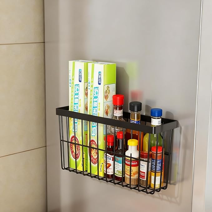 3 Piece Kitchen Cabinet Door Storage Box,Self Adhesive Wall Mounted,Wardrobe/Bathroom/Refrigerator Small Items Organizer,Oil bottle/Seasoning storage(Black)