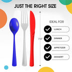 Party Solids Patriotic Plastic Silverware Heavy Duty 150 Pieces Patriotic Plastic Cutlery Sets, Utensil Sets, 50 Of Each Forks, Knives & Spoons Disposable Cutlery Set, Flatware Set For Party Supplies