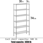 14" Deep x 36" Wide x 74" Height Wire Shelving Kit | 6-Tier | NSF Commercial Storage Rack Unit