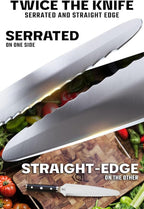 Dalstrong Dual Chef Knife - 8 inch - Gladiator Series Elite - Straight+Serrated Edge - Forged High Carbon Steel Sharp Kitchen Knife - Full Tang Knife Gift- Black G10 Handle - Sheath - NSF Certified
