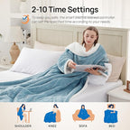 Westinghouse Electric Snuggle Throw Blankets with Foot Pocket, Wearable Heated Blanket with Sleeves, 6 Heating Levels & 2 to 10 Hours Heating Time Settings, 50 * 70"+18", Light Blue
