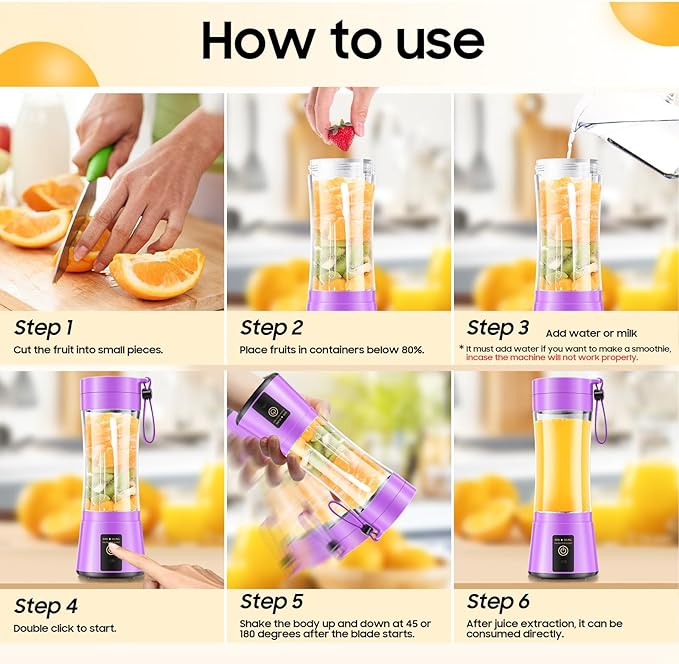 Portable Blender Make Shakes and Smoothies - USB Rechargeable Personal Size Mini Blender Freshly Squeezed, 380Ml BPA Free Travel Cup in Picnic/Office/Gym