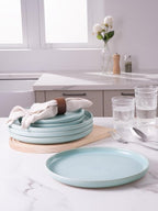 famiware Milkyway Dinner Plates, 10.24 inch Plates for 6, Stoneware Dessert Plates Dish Set for Kitchen, Reactive Glaze Plate Set, Microwave and Dishwasher Safe, Light Blue
