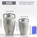 Ceramic Vase with 2 Handles, 8.85 inch Tall Vintage Farmhouse Flower Vase for Home Decor, Wide Mouth, Living Room Shelf Decor, Enterway, Table