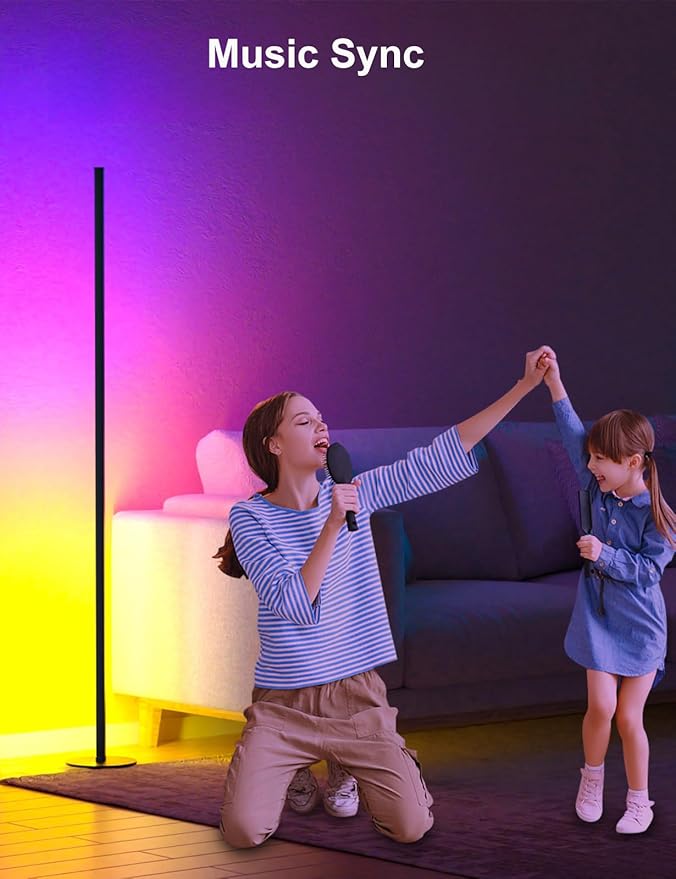 Corner Floor Lamp, 2 Pack RGB IC Corner Lamp 55" with APP Control, 16 Million Colors, Timing Function and Music Sync, Color Changing Ambient Lighting for Living Room Bedroom Gaming Room Upgraded