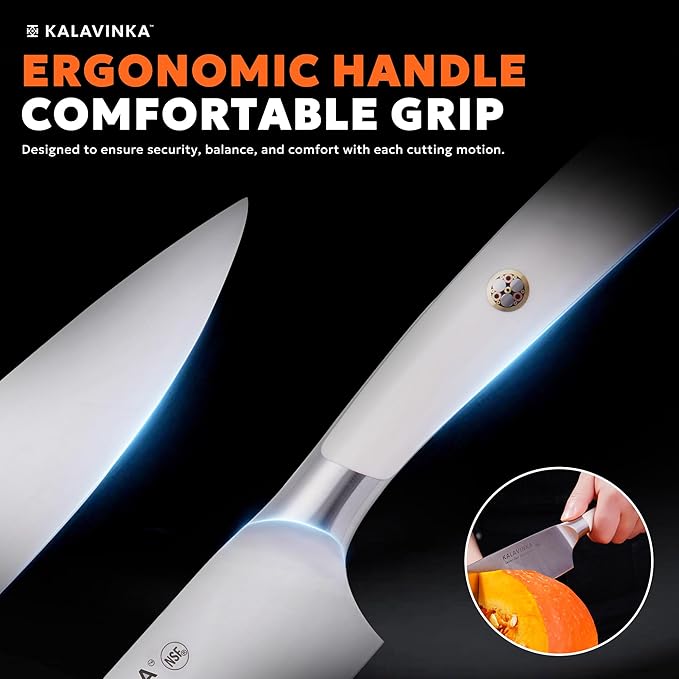 8 Inch Chef Knife, German Steel Razor Sharp Blade, Balanced for Precision Cutting, Kitchen Knife with Gifted Wooden Sheath, BBQ Essentials (SAMJNA)