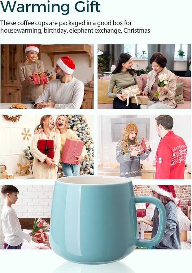 Teocera Ceramic Coffee Mug Set of 4-12 oz Coffee Mugs with Large Handles for Hot or Cold Drinks Like Latte, Cocoa, Tea or Juice - Smooth Ceramic, Dishwasher Safe, Turquoise