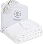 Threadmill Luxury Cotton Blankets for Queen Size Bed | All-Season 100% Cotton Queen Size Blanket | Aster Jacquard Cozy Lightweight, Soft Breathable Coverlet fits Full Size Bed, 90x92 | White
