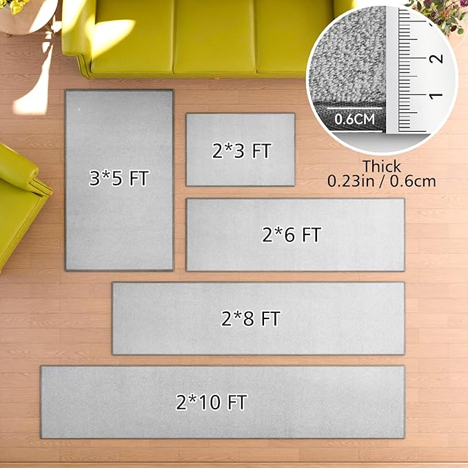 Runner Rug with Non Slip Rubber Backing, Washable Soft Floor Carpet for Kitchen, Hallway, Entryway Indoor, Bedroom, Laundry, Low Pile Area Rugs, Solid color with Pointillism style, 2*10 ft GREY
