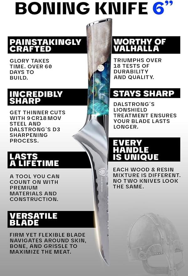 Dalstrong Boning Knife - 6 inch - Valhalla Series - 9CR18MOV HC Steel - Celestial Resin & Wood Handle Gift Knife - Fillet, Meat Cutting, Carving, Bone, Trimming, Deboning - Leather Sheath