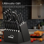 Knife Set, Amorston 21 Pieces Kitchen Knife Set with Block and Sharpener, Ultra-Sharp Knives Set with Ergonomic Handles, Black German Stainless Steel Knife Block Set, Dishwasher Safe