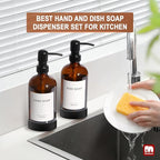 GMISUN Amber Glass Soap Dispenser with Silicone Sleeve Boot, 2 Pack Bathroom Hand Soap Dispensers with Pump, 17 Fl Oz Kitchen Hand and Dish Soap Dispenser Set, Liquid Soap Dispensers Bottle