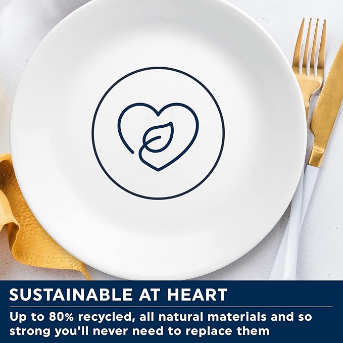 Corelle Vitrelle 4-Pieces 8.5" Glass Salad/Appetizer Plates Chip & Crack Resistant Glass Dinnerware Set Plates, Winter Frost White