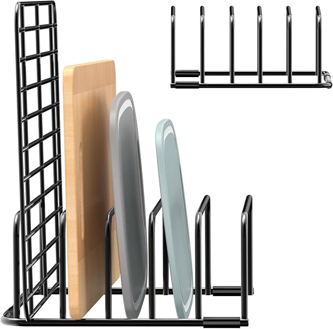Cutting Board Organizer, [1-Pack] Cutting Board Holder Rack Baking Cookie Pan Sheets Cooling Small Racks Storage Stand for Kitchen Cabinet Countertop Bakeware Storage Organizer Metal Black