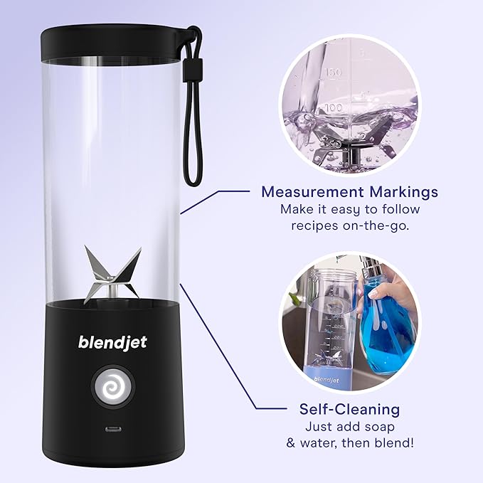 BlendJet Portable Blender for Smoothies & Shakes - 16oz, 3 Speeds, USB-C Rechargeable, Self Cleaning, Mini Travel Blender with Stainless Steel Blade (White Marble)