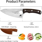 Chef's Knife - 6.2", High Carbon Stainless Steel Blade Perfect Kitchen Knive, Chopping, Julienne and Slicing Kitchen Knife Full Tang with Ergonomic Ash Wood Handle, Leather Sheath