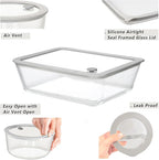 Glass Food Containers with Glass Lid, Microwave Safe Food Storage Container Set, 3 Pack of Large Size, Food Storage Containers with Lids, Meal Prep containers with Leak Proof Lid.