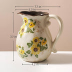 Levvohd Vintage Vase with Handle, 7.6 Inch Ceramic Pitcher Sunflower Floral Vase, Rustic Farmhouse Vases for Grandma Core Home Decor, Bookshelf Office Tuscan Decor (Large)