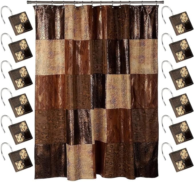 Zahari Home 13pc Zambia Animal Shower Curtain Set & Hooks - Classic Fabric Shower Curtain - Unique Western Country Design